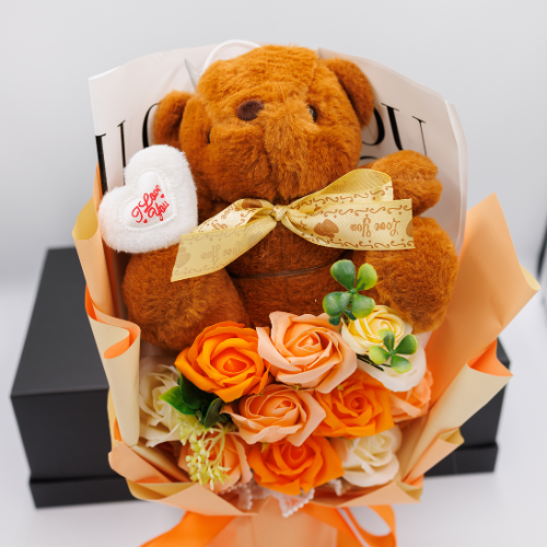 Orange Bear Flower Bouquet – Warm & Adorable Gift