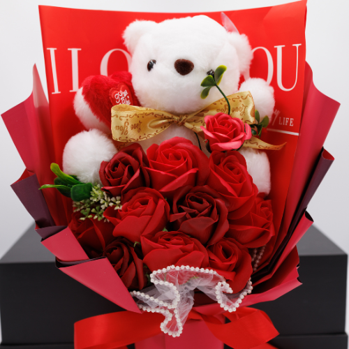 Red Bear Flower Bouquet – Romantic & Luxury Gift