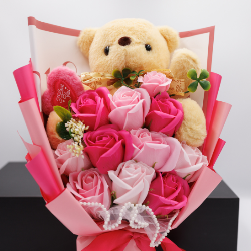 Rose Pink Bear Bouquet – Sweet & Elegant Gift