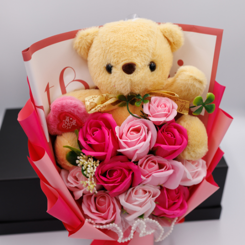 Rose Pink Bear Bouquet – Sweet & Elegant Gift