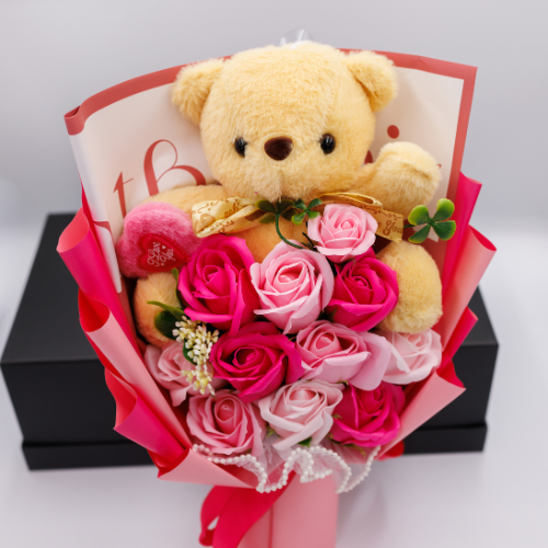 Rose Pink Bear Bouquet – Sweet & Elegant Gift