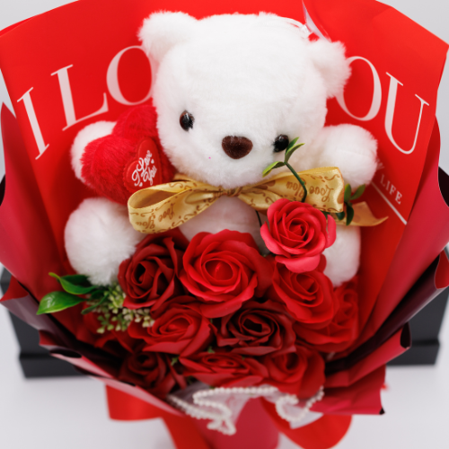 Red Bear Flower Bouquet – Romantic & Luxury Gift