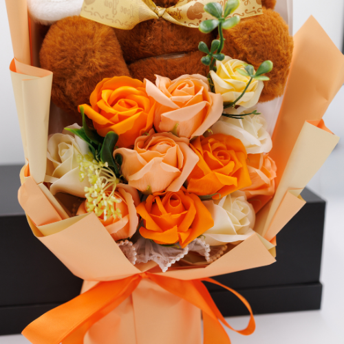 Orange Bear Flower Bouquet – Warm & Adorable Gift