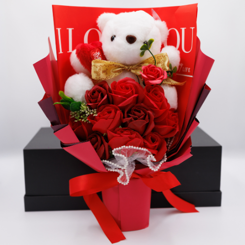 Red Bear Flower Bouquet – Romantic & Luxury Gift