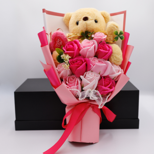 Rose Pink Bear Bouquet – Sweet & Elegant Gift